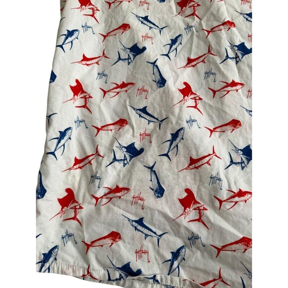 GUY HARVEY Swordfish Print Red White Blue Button Down Shirt Size Medium - Picture 2 of 10